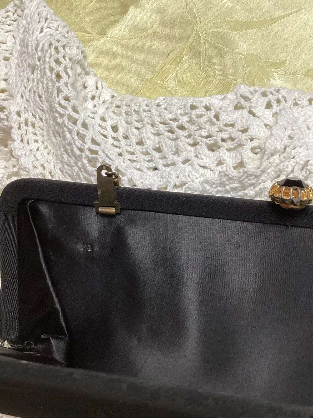Vintage Classic Black Evening Clutch Handbag marked with gold inside 21
